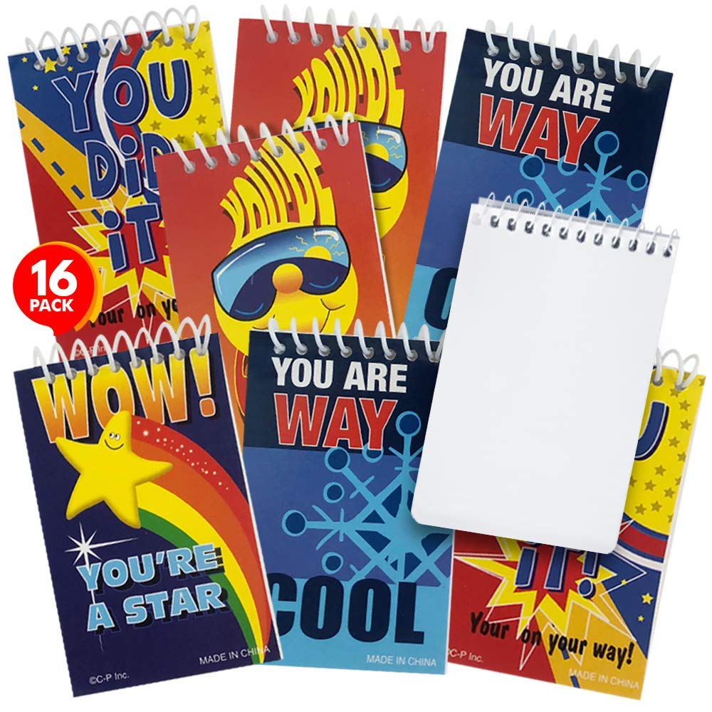 ArtCreativity Mini Motivational Student Notebooks, Pack of 16, Small Spiral Notepads with Colorful Covers, Cute Back to School Supplies, Fun Birthday Party Favors, Goodie Bag Fillers for Kids