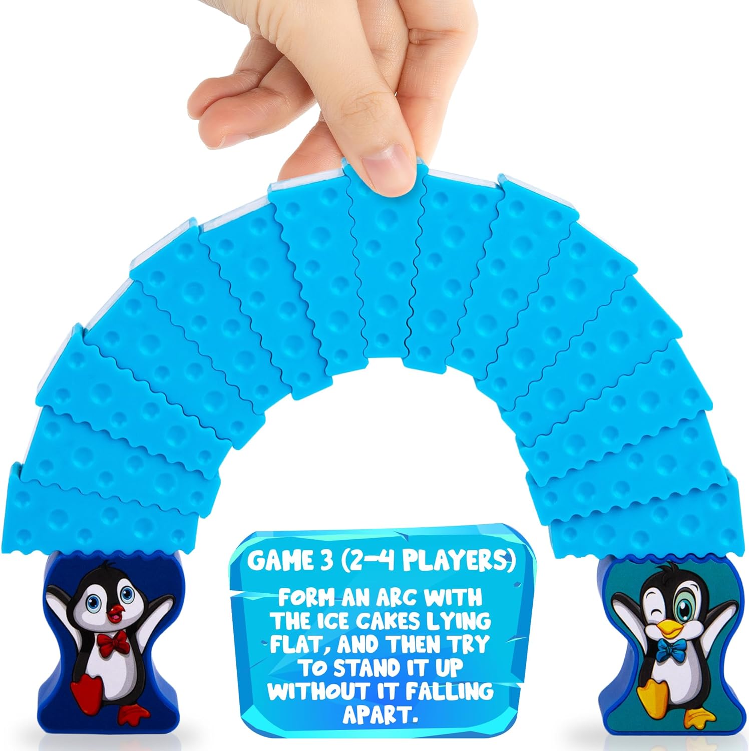 Gamie Stacking Penguin Ice Game for Kids - 20 Ice Stacking Toy Pieces, 2 Penguins, and Sticker Sheet - 3 Unique Challenges - Balancing Games for Family Night - Penguin Games for Toddlers