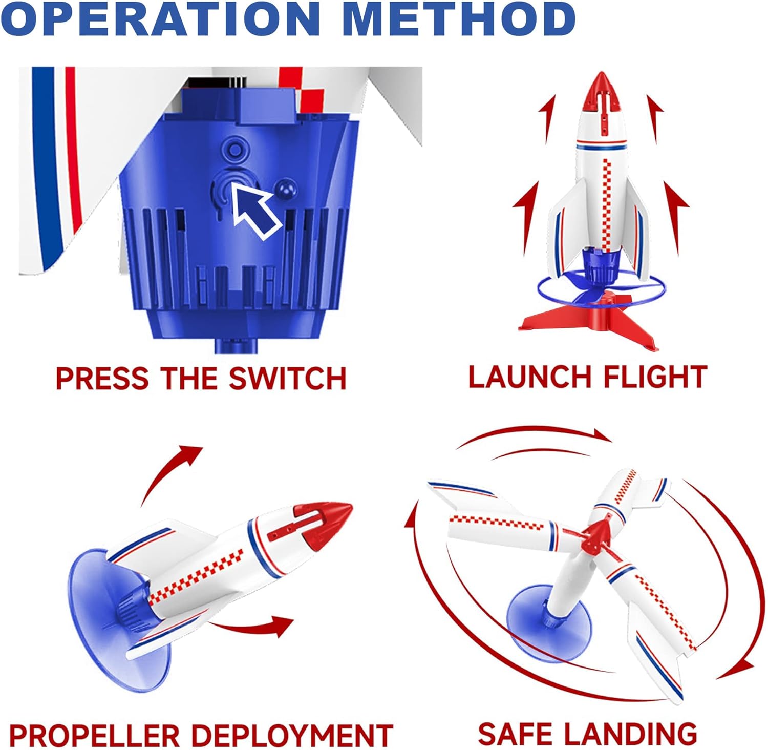 ArtCreativity Electric Rocket Launcher Toy for Kids, Rechargeable Rocketship Toy with Safe Landing Propellers, Ultra High-Flying Rocket, STEM Outer Space Toys