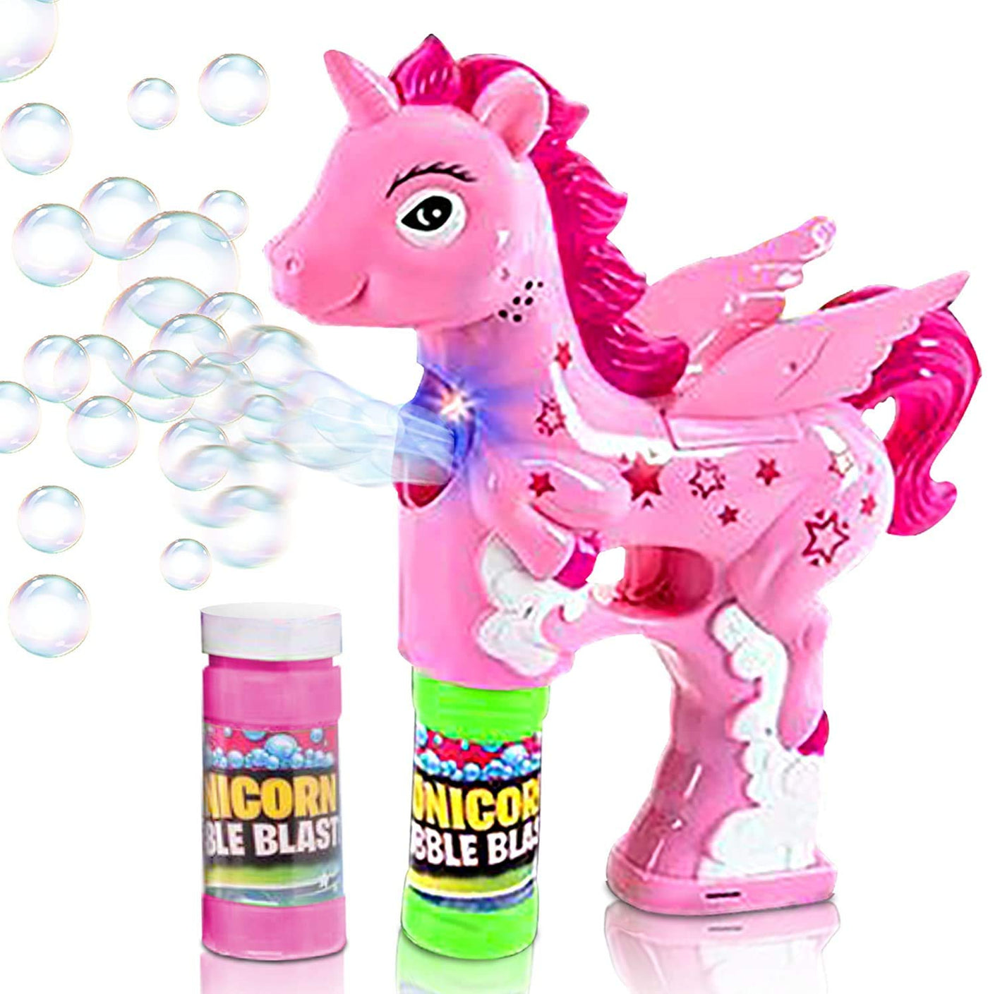 ArtCreativity Pink Unicorn Bubble Blaster with Light and Sound, Includes 1 Bubble Gun & 2 Bottles of Bubble Solution, Fun Summer Toy for Girls and Boys