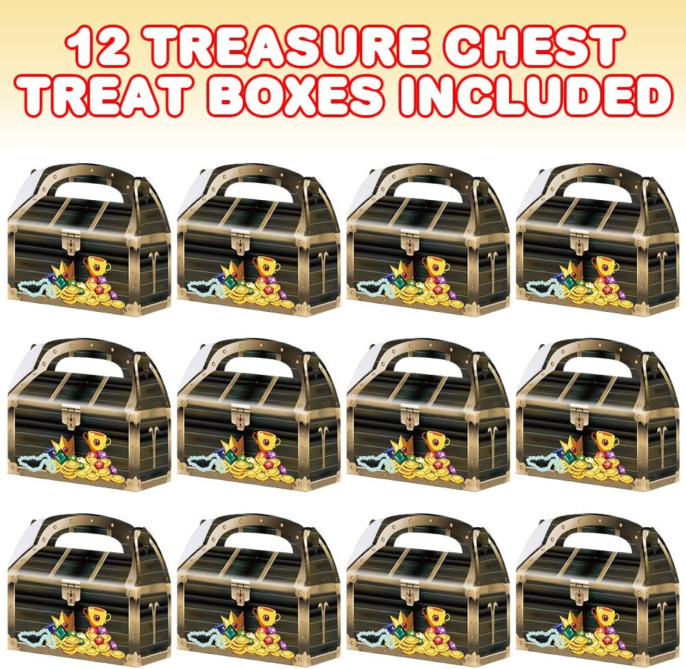 ArtCreativity Treasure Chest Treat Boxes for Candy, Cookies and Party Favors - Pack of 12 Cookie Boxes, Cute Cardboard Boxes with Handles for Pirate Birthday Party Favors, Holiday Goodies