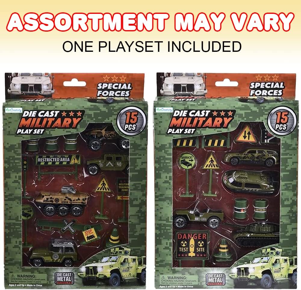 Diecast Military Playset for Kids, 15-Piece Set