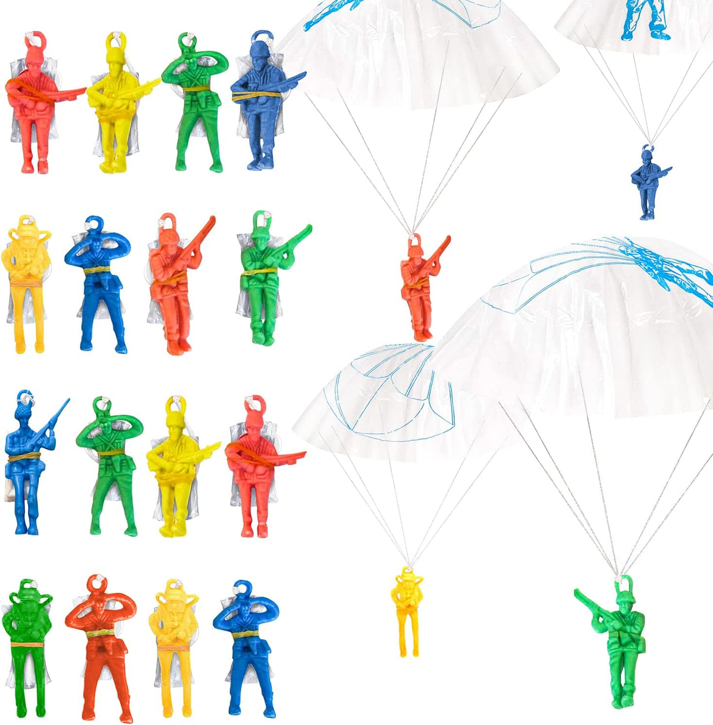 ArtCreativity Mini Paratroopers with Parachutes, Bulk Pack of 36, Vinyl Parachute Men Toy in Assorted Colors, Durable Plastic Army Guys Playset, Fun Parachute Party Favors, for Boys & Girls