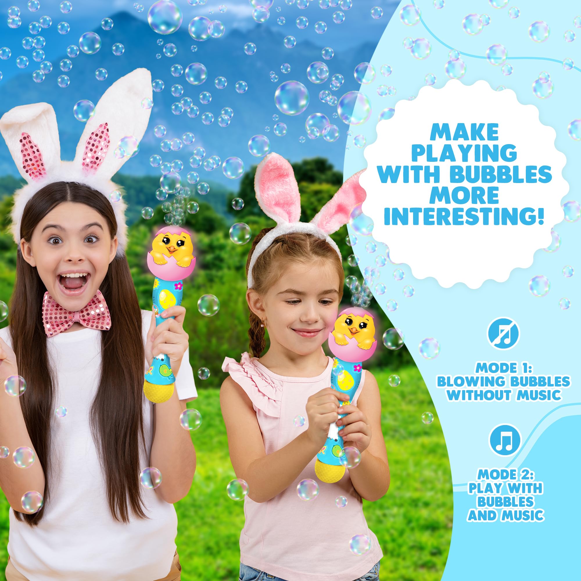 Easter Bunny Bubble Wand, Easter Basket Stuffers for Toddler, 14" Light Up Automatic Bubble Maker with LED & Music, Easter Bubbles for Kids, Easter Toys for Toddlers 1-3