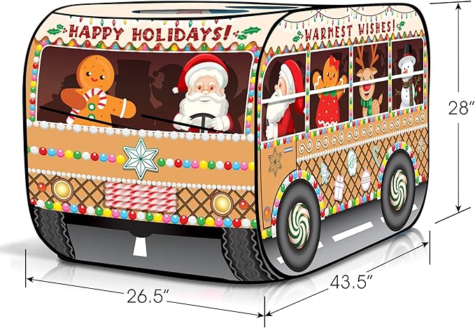 ArtCreativity Christmas School Bus Pop Up Tent, Christmas Tent for Kids with a Carry Bag, Pop Up Play Tent for Hours of Fun, Great for Indoor Christmas Decorations, 43.5 x 28 x 26.5 Inches