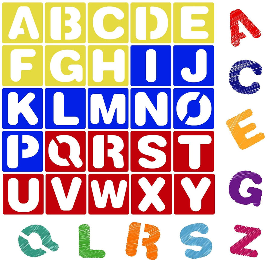 Alphabet Letter Stencil Set for Kids and Adults - Painting, Lettering and Drawing Templates - Large Plastic ABC Stencils for Protest Posters, Arts and Crafts Projects - 6 Inch