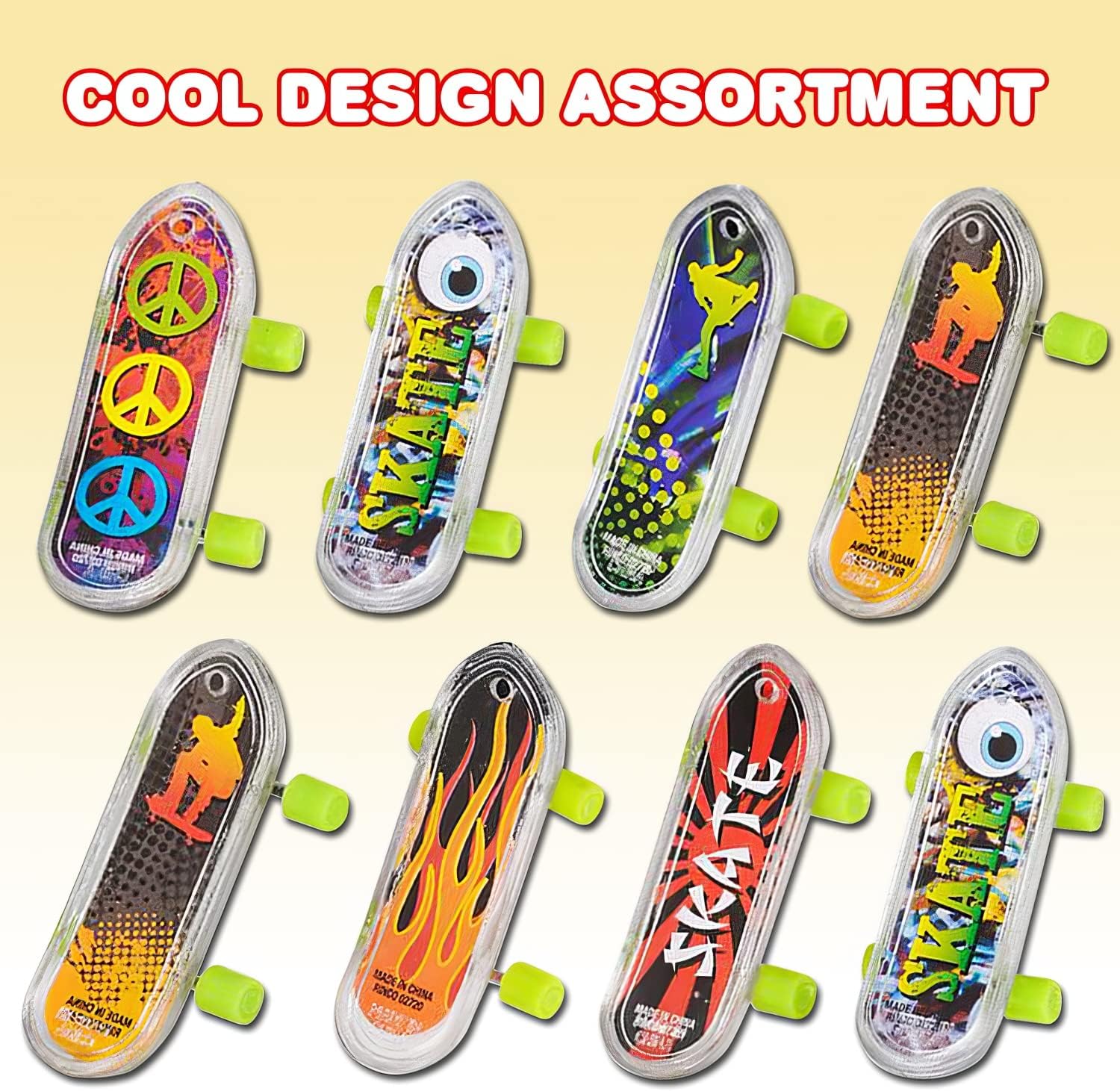 ArtCreativity Mini Finger Skateboards for Kids (Bulk Pack of 144) Durable Finger Boards in Assorted Designs, 2 Inch Fingerboard Skateboard Party Favors, Goody Bag Fillers
