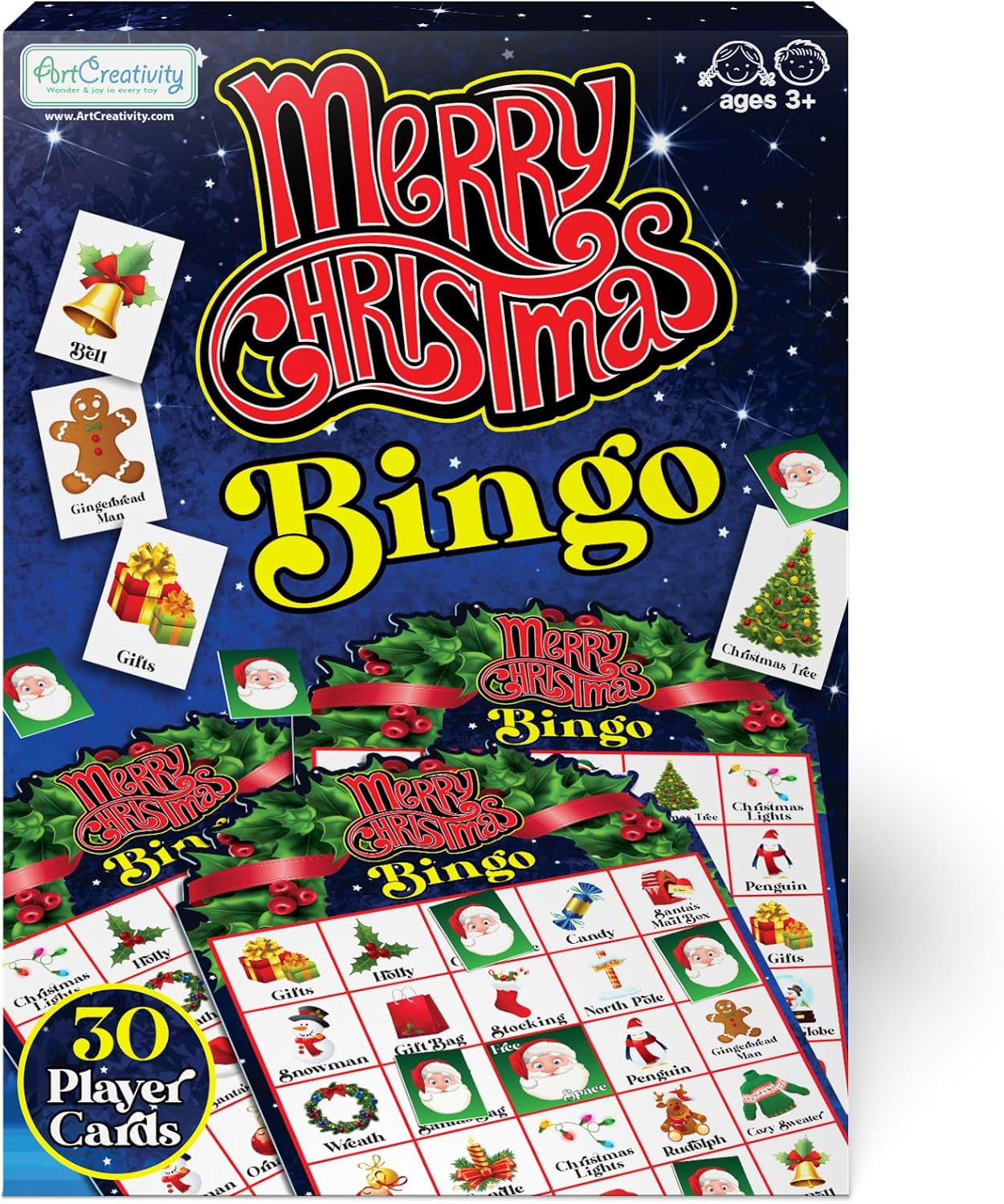 Christmas Bingo Game - 30 Players Kids Christmas Bingo - Holiday 30 Player Cards for Family Game Night - Christmas Games for Classroom