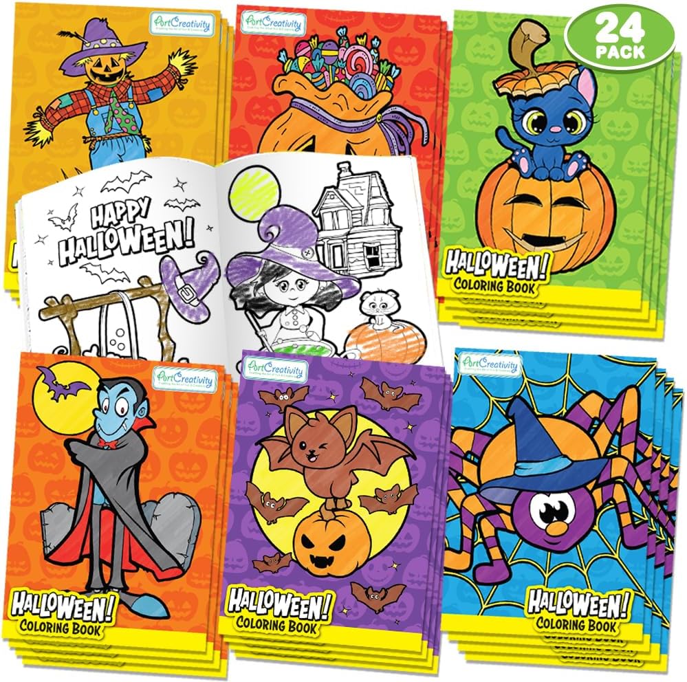 Halloween Coloring Books for Kids - 24 Pack Mini Coloring Book - Halloween Non-Candy Treats - Goodie Bag Filler - Boo Basket Stuffers Halloween Party Favors