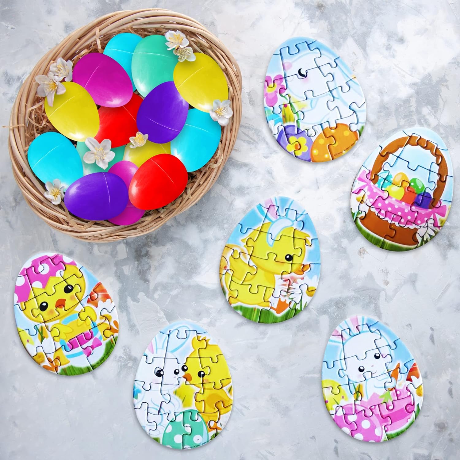 ArtCreativity Pre-Filled Easter Eggs with Puzzles Inside (Set of 24) Colorful Surprise Eggs for Kids with Jigsaw Puzzles - Easter Gift for Toddlers - Easter Basket Fillers and Goodie Bag Stuffers