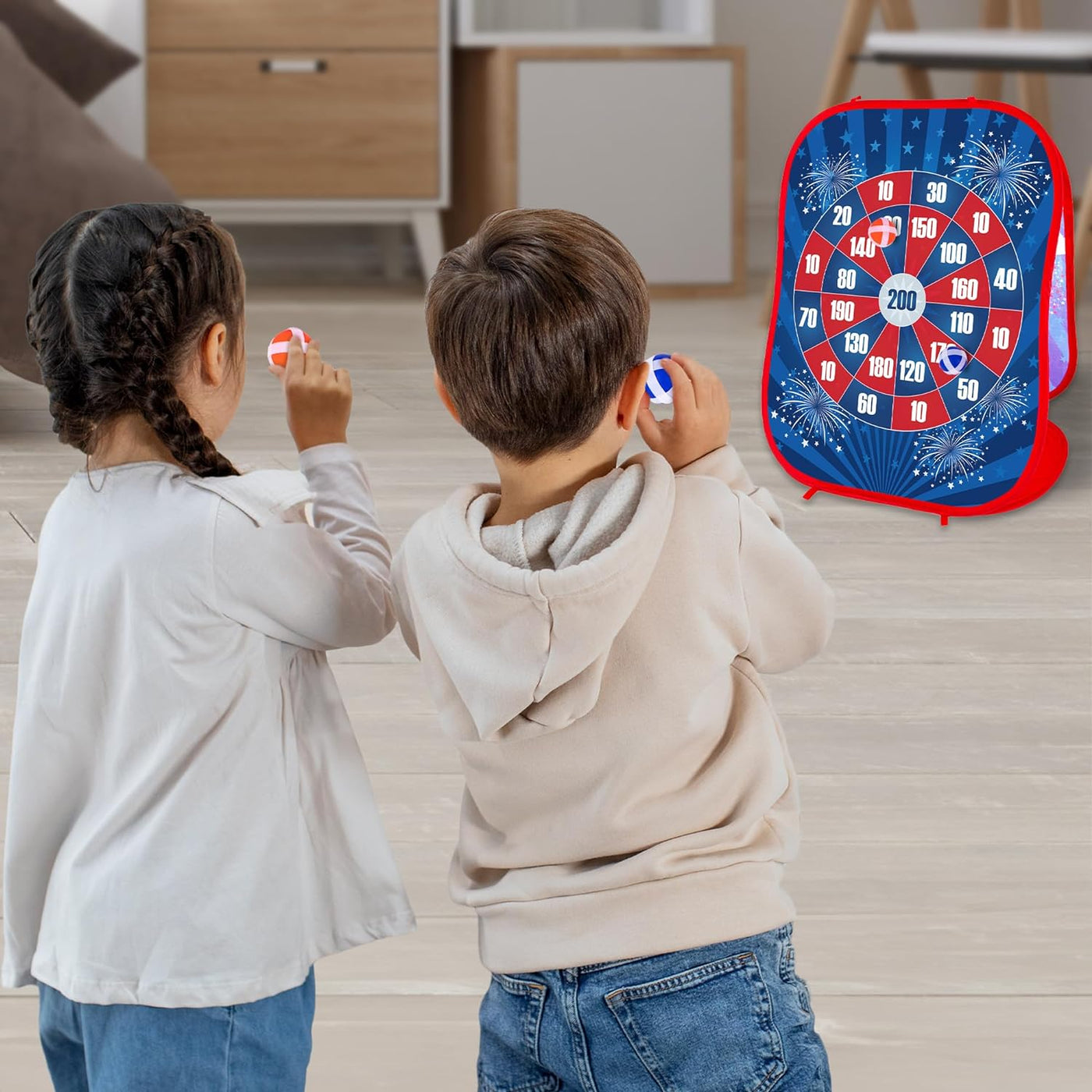 ArtCreativity 2 in 1 Bean Bag Toss Game and Sticky Ball Darts Game - Indoor and Outdoor Bean Bag Toss for Kids - Pop-Up Design for Quick Setup - Toddler Throwing Game with American Patriotic Theme