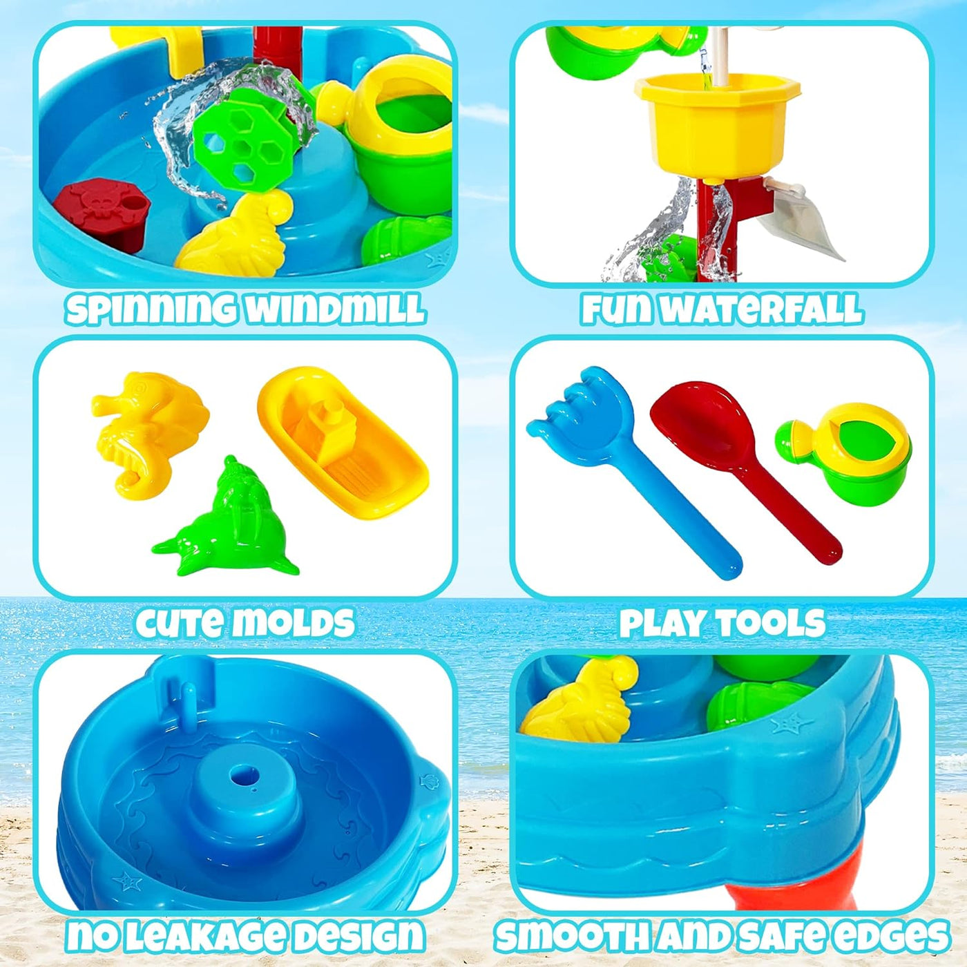 2 in 1 Sand & Water Table for Kids, Water Pool Table with Accessories for Toddlers, Sensory Table for Sand & Water Play, Beach Sand Toys, Summer Activity Sandbox Toys for Boys & Girls
