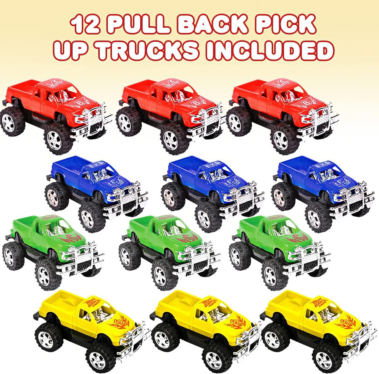 ArtCreativity 3 Inch Pull Back Mini Pickup Trucks for Kids, Set of 12, Pullback Racers in Assorted Colors, Birthday Party Favors for Boys & Girls, Goodie Bag Fillers, Small Carnival Prize