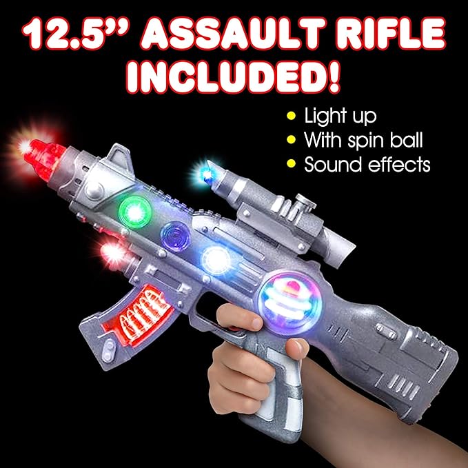 Light Up Spin Ball Blaster Toy Gun, 12.5 Inch Assault Rifle with Thrilling Multicolor LEDs and Sound Effects, Batteries Included, Really Cool Play Gun for Boys and Girls Halloween Customes