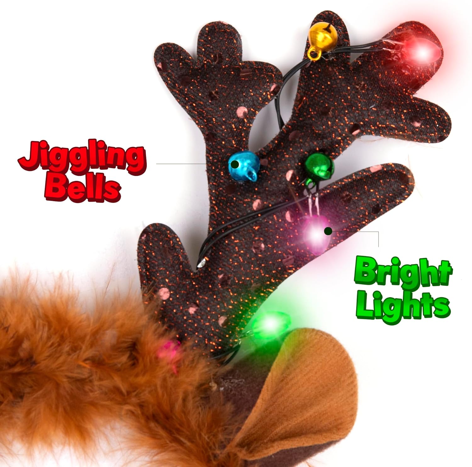 Light Up Christmas Reindeer Headbands - Reindeer Ears Headbands with LED Lights and Jingling Bells
