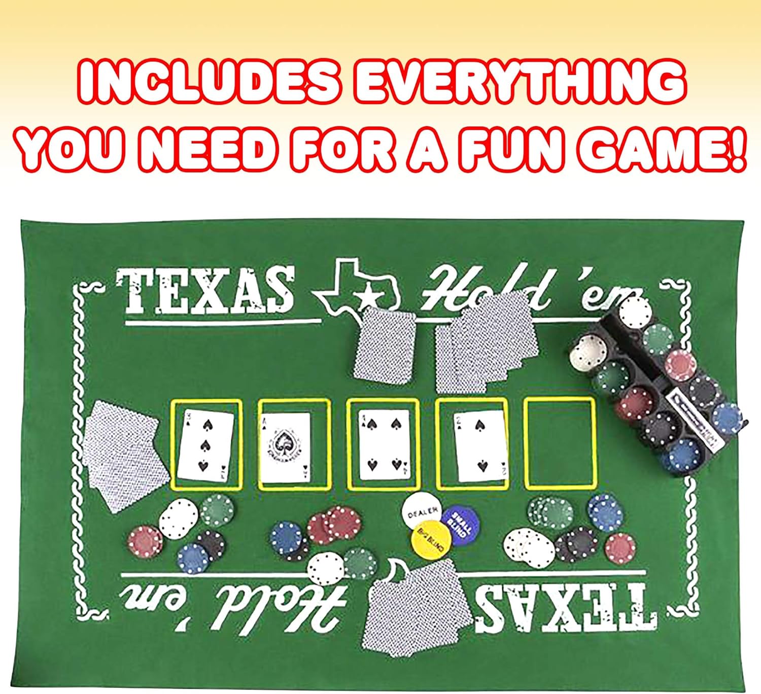 Texas Holdem Poker Game Set - Includes Hold’em Mat, 2 Card Decks, Chips, Chip Holder and Tin Storage Box