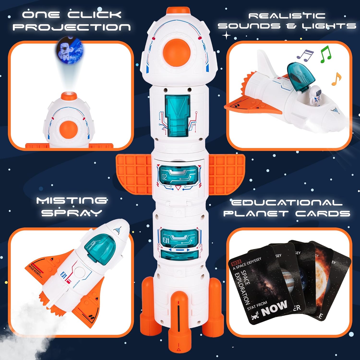 ArtCreativity Rocketship Toy Playset with Planet Projection, Cool Kids Space Toys for Toddlers with Lights and Sounds, Spaceship Toys with Mist Spray, Rovers, Astronaut Toys for Boys & Girls 3 4 5 6 7