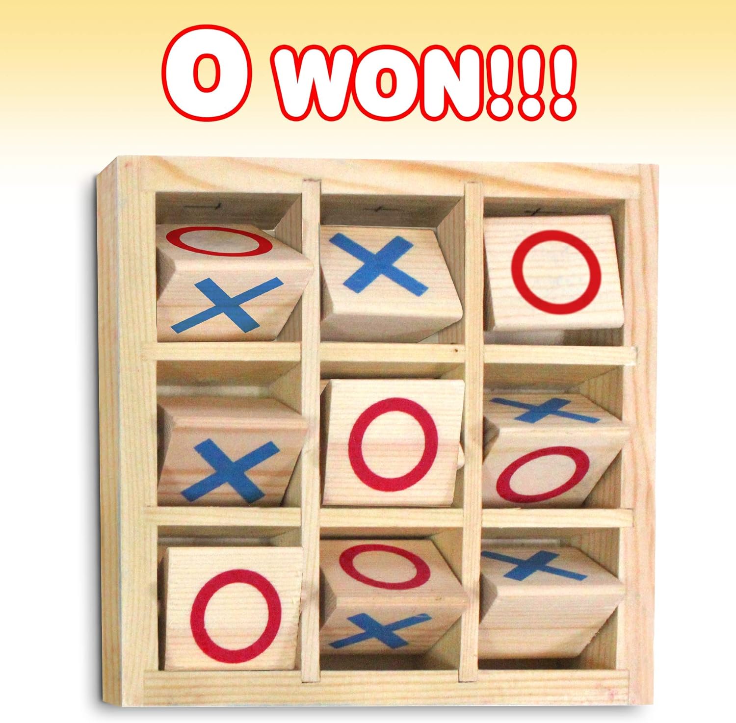 Wooden Tic-Tac-Toe Game, Small Travel Game with Fixed Spinning Pieces, Classic Wood Game for Kids, Fun Indoor Game Night Activity for Boys and Girls