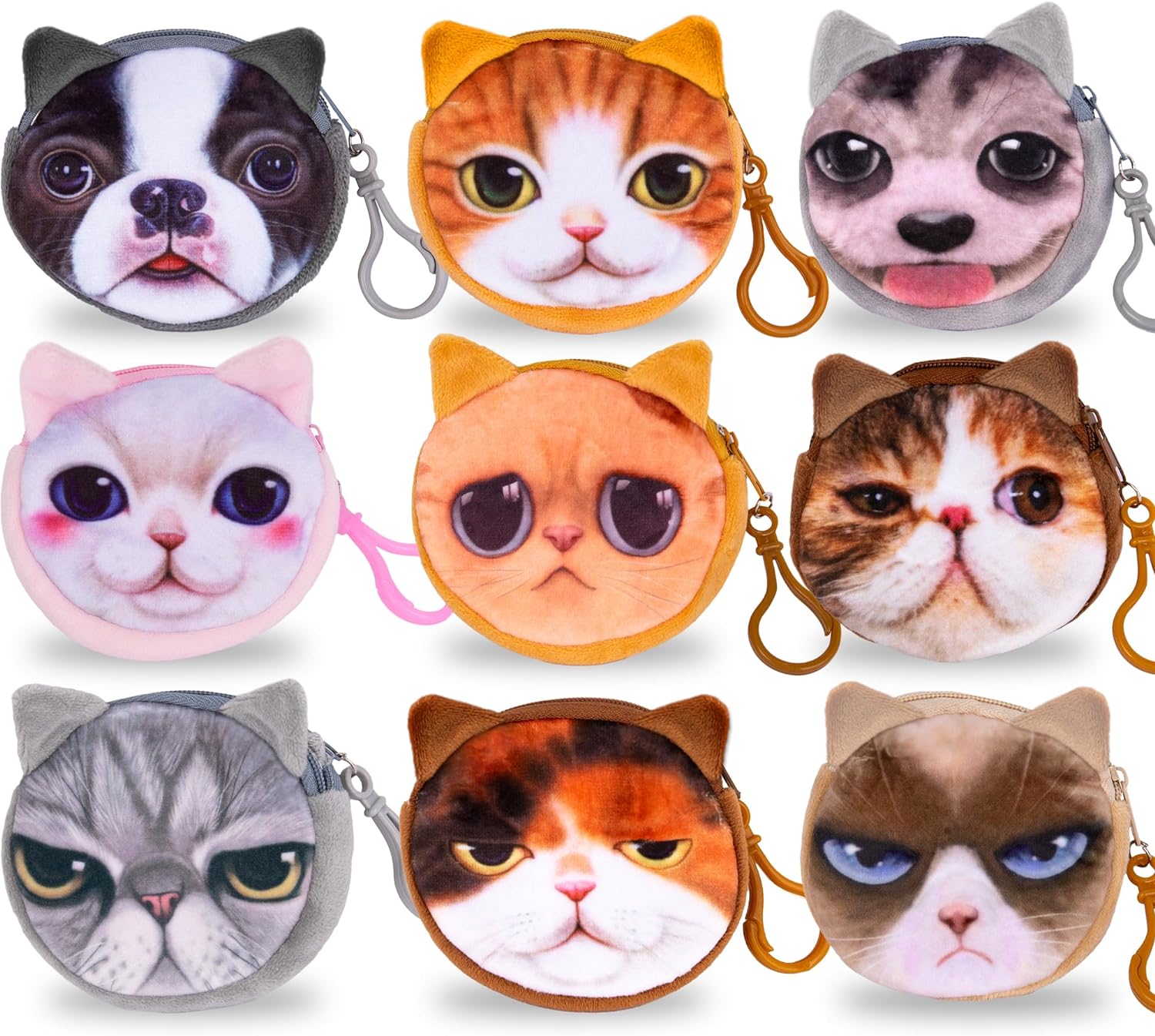 ArtCreativity Cat Coin Purse Set - Pack of 12 Mini Coin Purses - Cute Coin Purse for Girls with Adorable Animal Faces - Tiny Coin Purses for Cat Themed Party Favors - Kitty Birthday Party Supplies