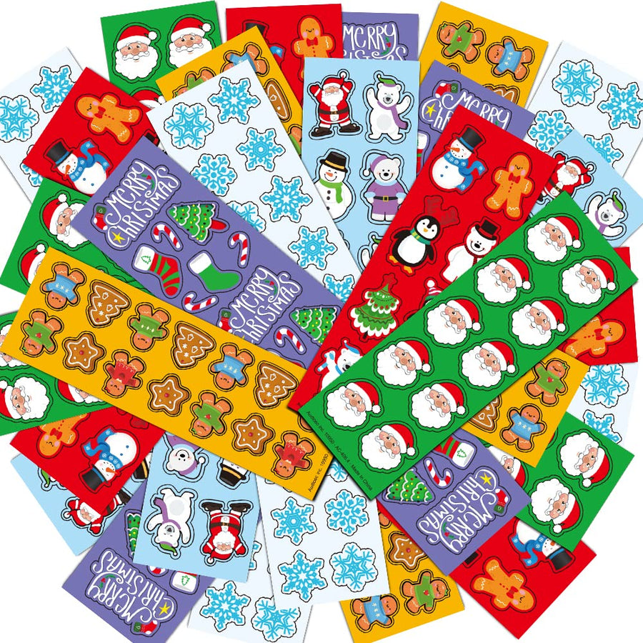 Holiday Sticker Assortment - 100 Assorted Sticker Sheets of Christmas Themed Stickers