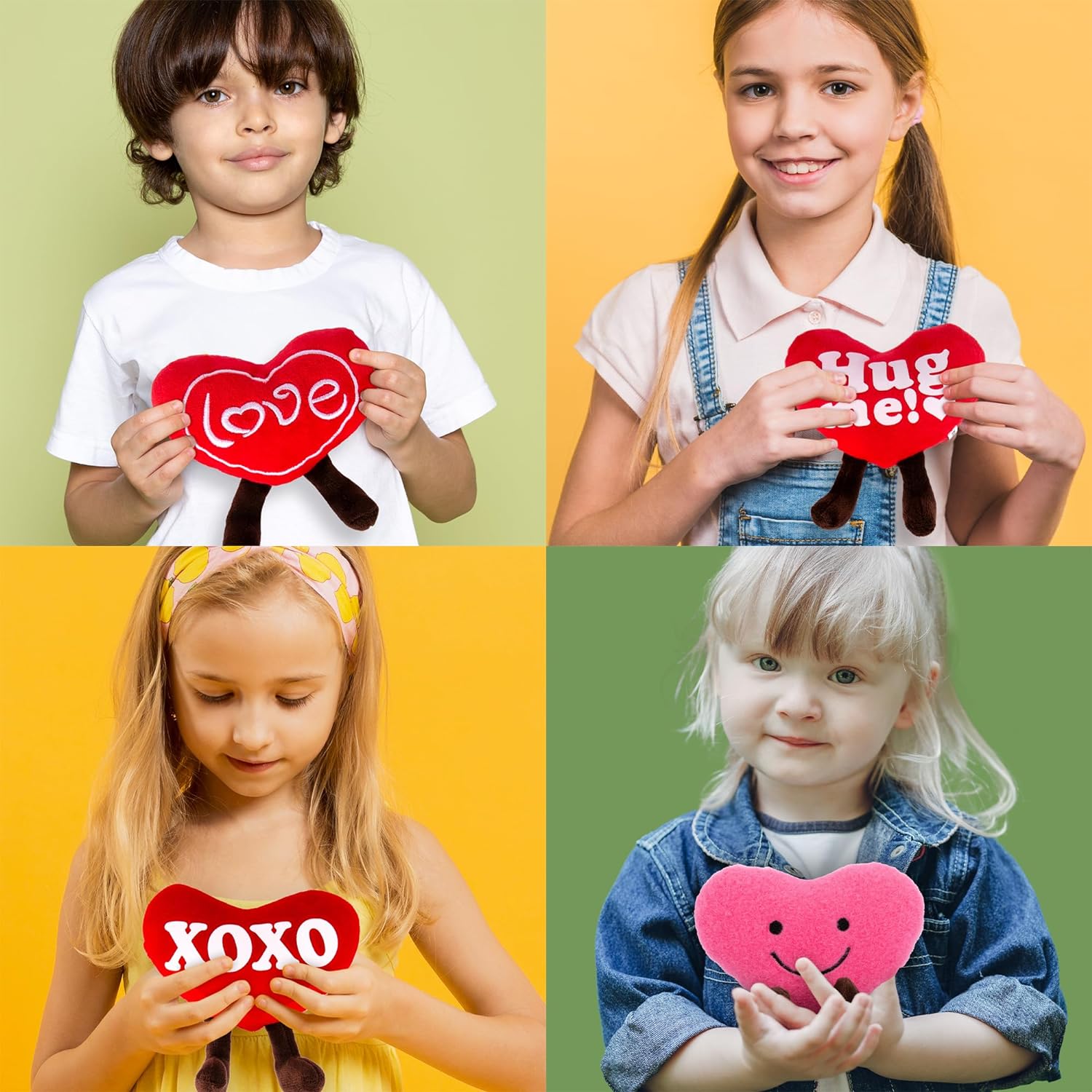 ArtCreativity Set of 4 Small Plush Hearts - Cute Love Heart Plush Toys in Assorted Designs - Stuffed Love Heart Toy Set - Heart Decorations and Gifts for Kids, Girlfriend, Wife