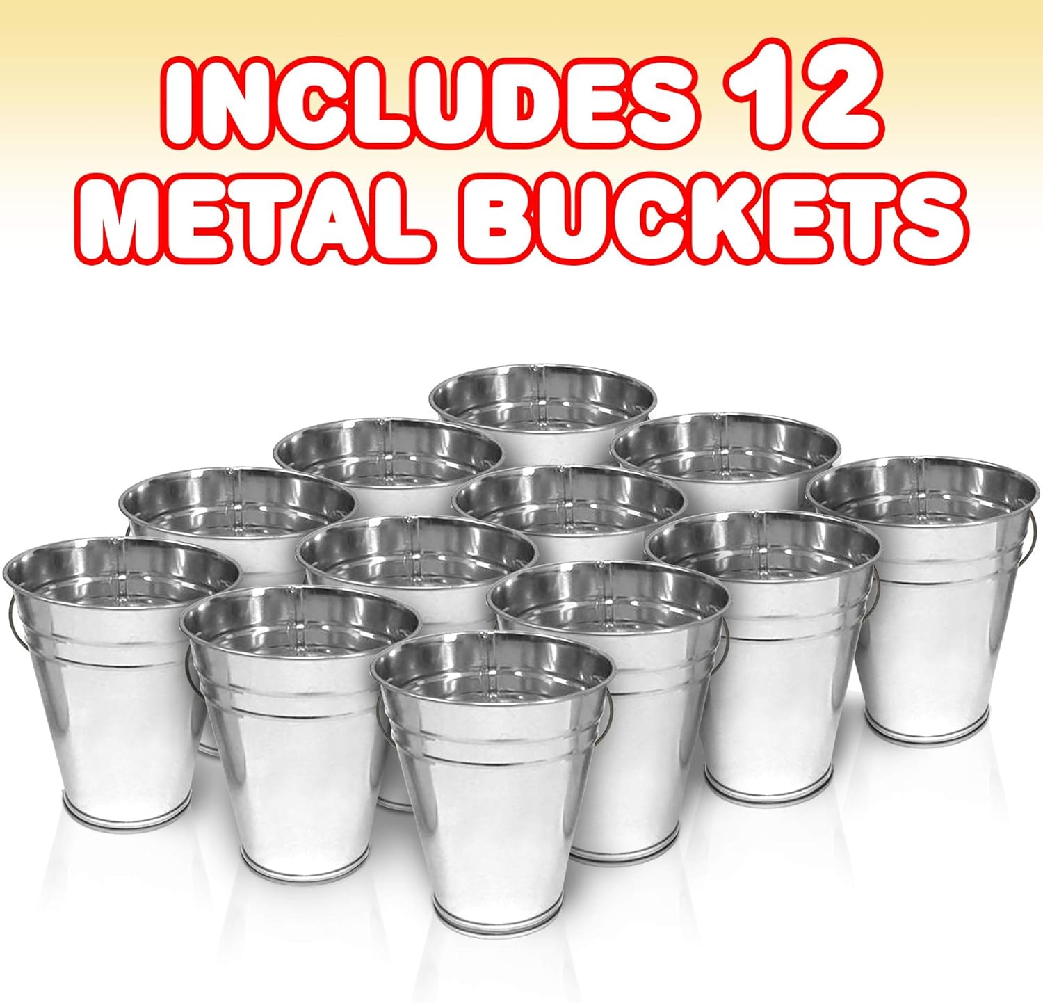 ArtCreativity Large Galvanized Metal Buckets with Handles, 4.5" W x 5" H, 12 Pack, Metallic Pails for Party Favors, Rustic Wedding Decoration, Centerpieces for Party, Ice Bucket, Vase, Garden Planters