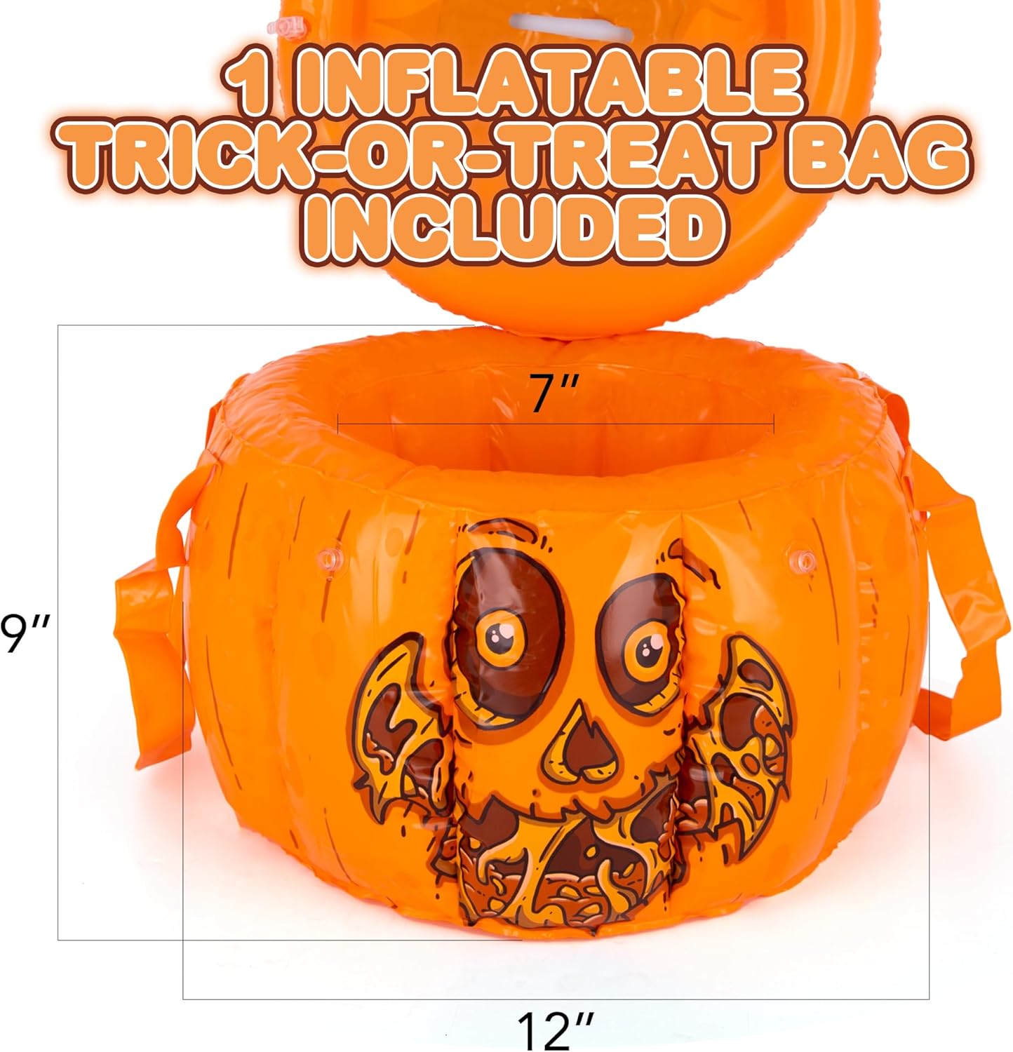 Inflatable Halloween Trick or Treat Bag - Kids Blow Up Halloween Candy Bag with Lid & Carry Straps - Doubles as Inflatable Halloween Candy Holder - Trick or Treat Bag for Boys & Girls