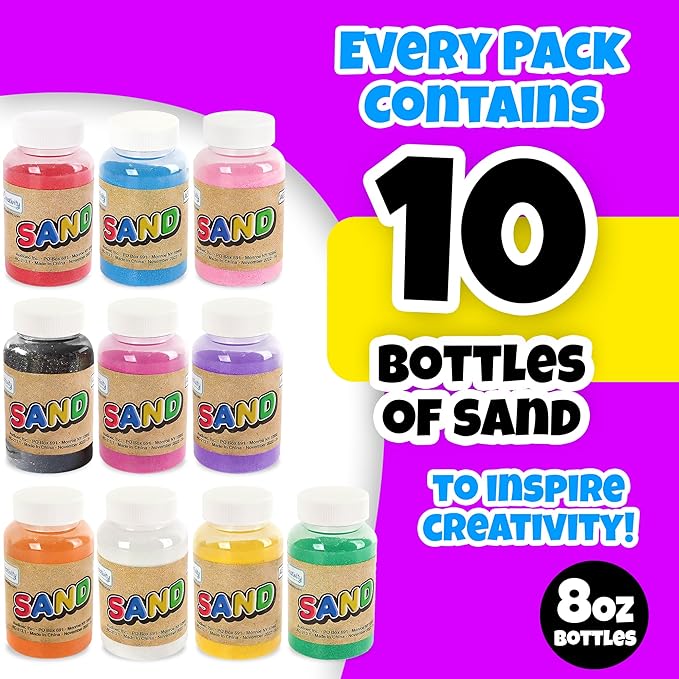 ArtCreativity Craft Sand Super Pack - Set of 24 - Includes 10 Big Tubes of Colorful Sand & 14 Star Shaped Necklaces - Fun Party Favor, Prize and Crafts - for Boys and Girls Ages 3+