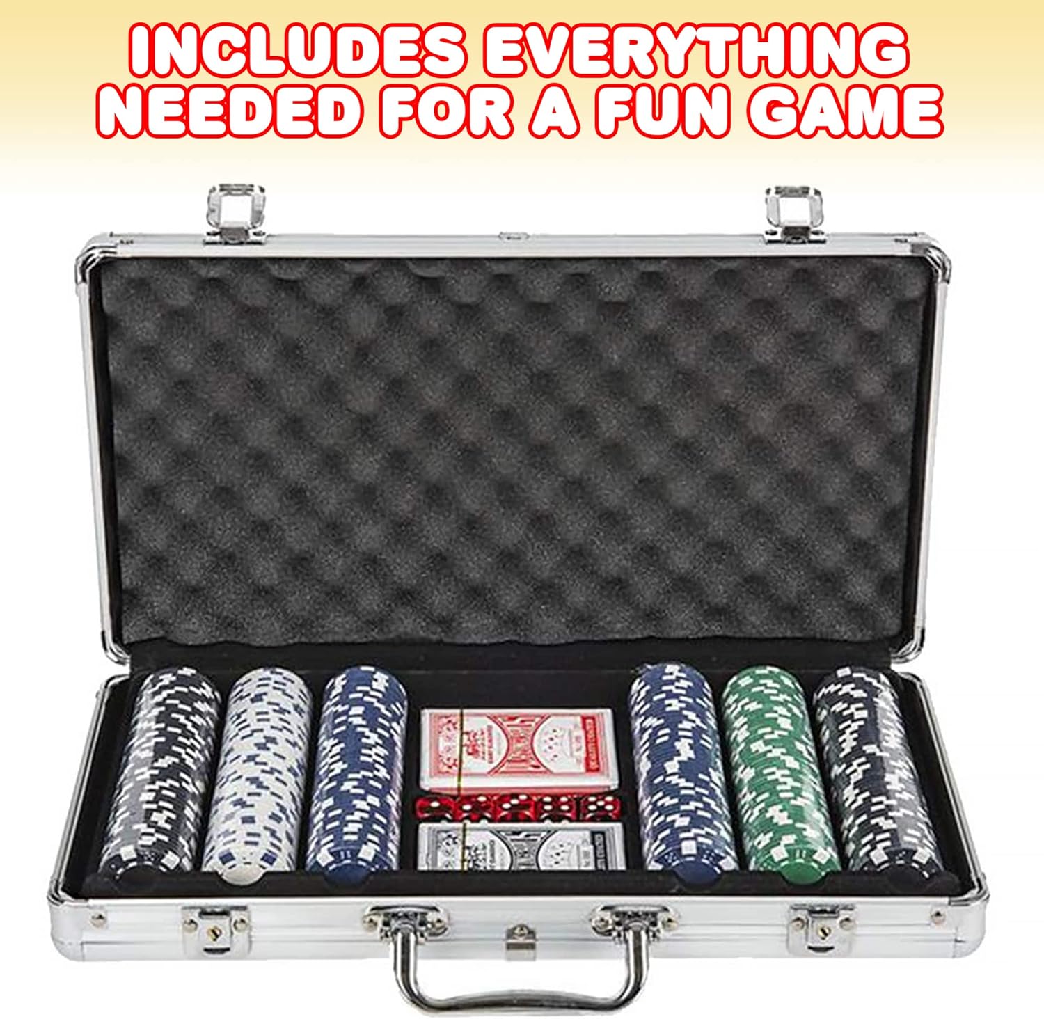 Poker Set in Aluminum Case, Casino Poker chip Kit with 300 Chips, 2 Decks of Playing Cards, 5 Dice, and 1 Deluxe Case, Fun Game Night Supplies, Best Poker Gifts for Teens and Adults, Black