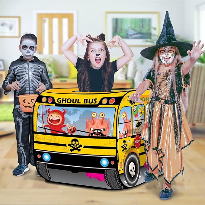 ArtCreativity Ghoul School Bus Pop Up Tent, Halloween Tent for Kids with a Carry Bag, Halloween Pop Up Playhouse Tent for Hours of Fun, Great Indoor Halloween Decorations