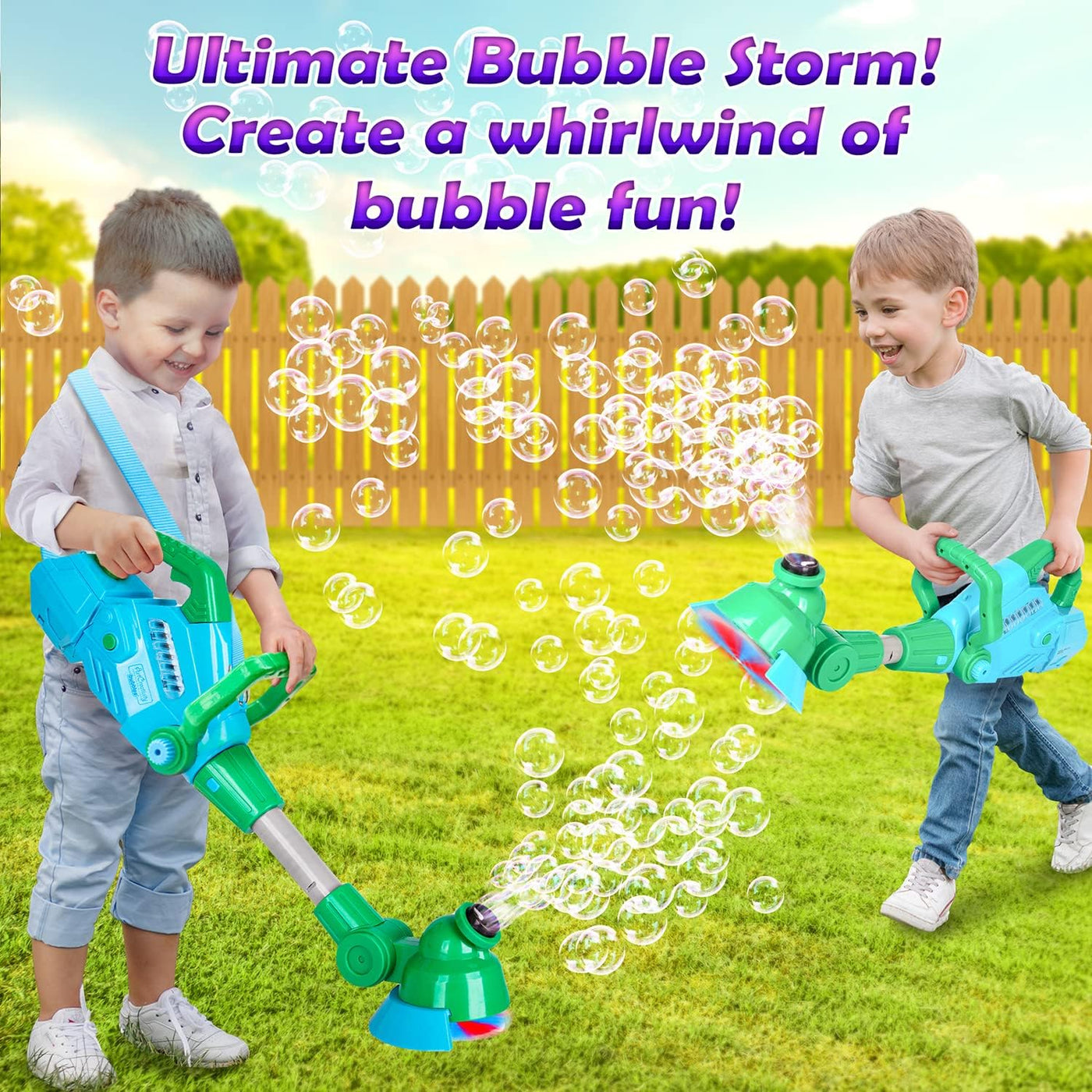 ArtCreativity Bubble String Trimmer, Kids Bubble Blower Machine with Bubble Solution Included, Grass Trimmer Toy with Lights & Sounds, Fun Summer Outdoor Toys for Toddlers, Blue&Green