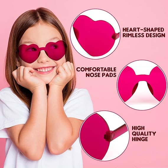 ArtCreativity Heart Glasses Pack - 24 Heart Glasses (Bulk) - Heart Shaped Glasses in 4 Colors - Heart Sunglasses for Women, Kids, Bachelorette Parties - Heart Accessories for Girls and Boys