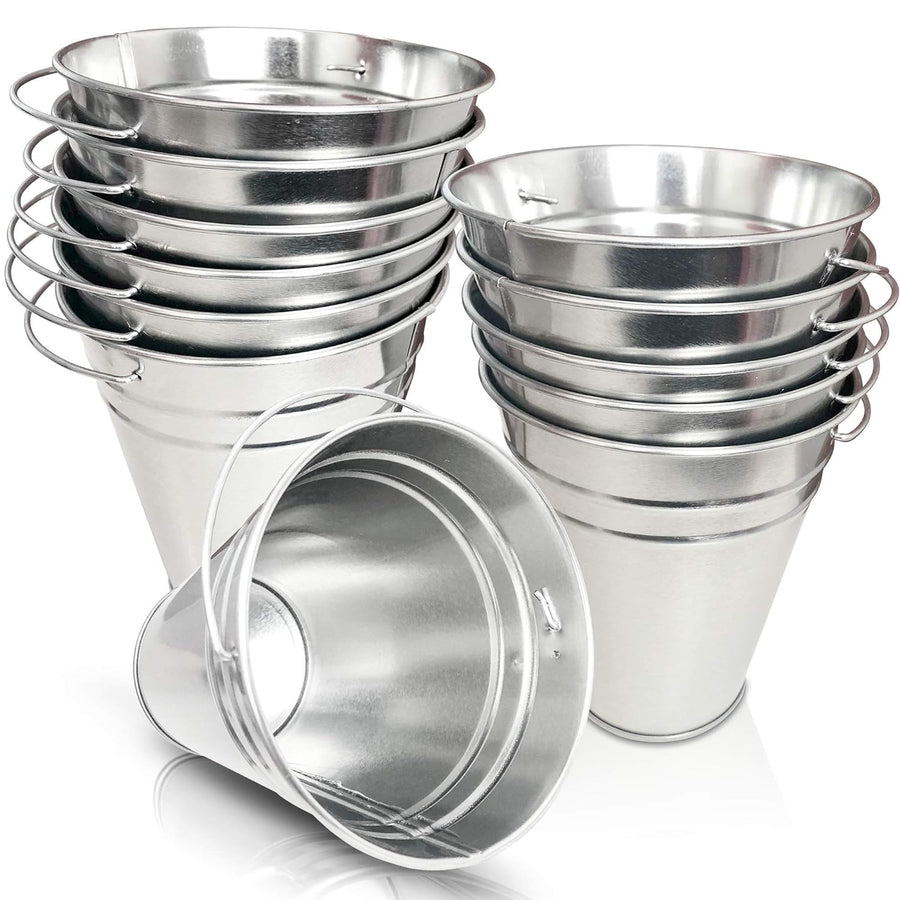 ArtCreativity Large Galvanized Metal Buckets with Handles, Set of 24, 5 Inch Metallic Pails, Rustic Wedding Decorations, Centerpieces for Party, Decorative Ice Buckets, Vase, Garden Planters
