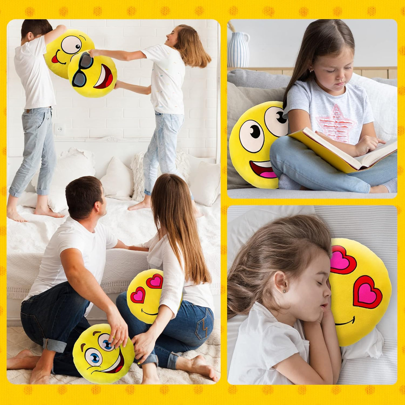 ArtCreativity Assorted Emoticon Pillows, Pack of 6, Yellow Smile Face Cushions, Soft Stuffed Emoticon Decorations, Cute Living Room Bedroom Décor, Emoticon Birthday Party Favors for Kids