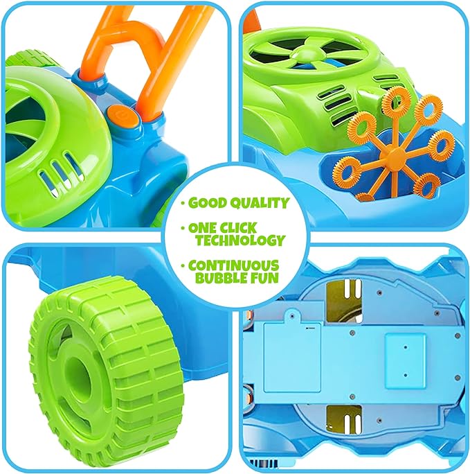 Bubble Lawn Mower for Toddlers, Blue and Green