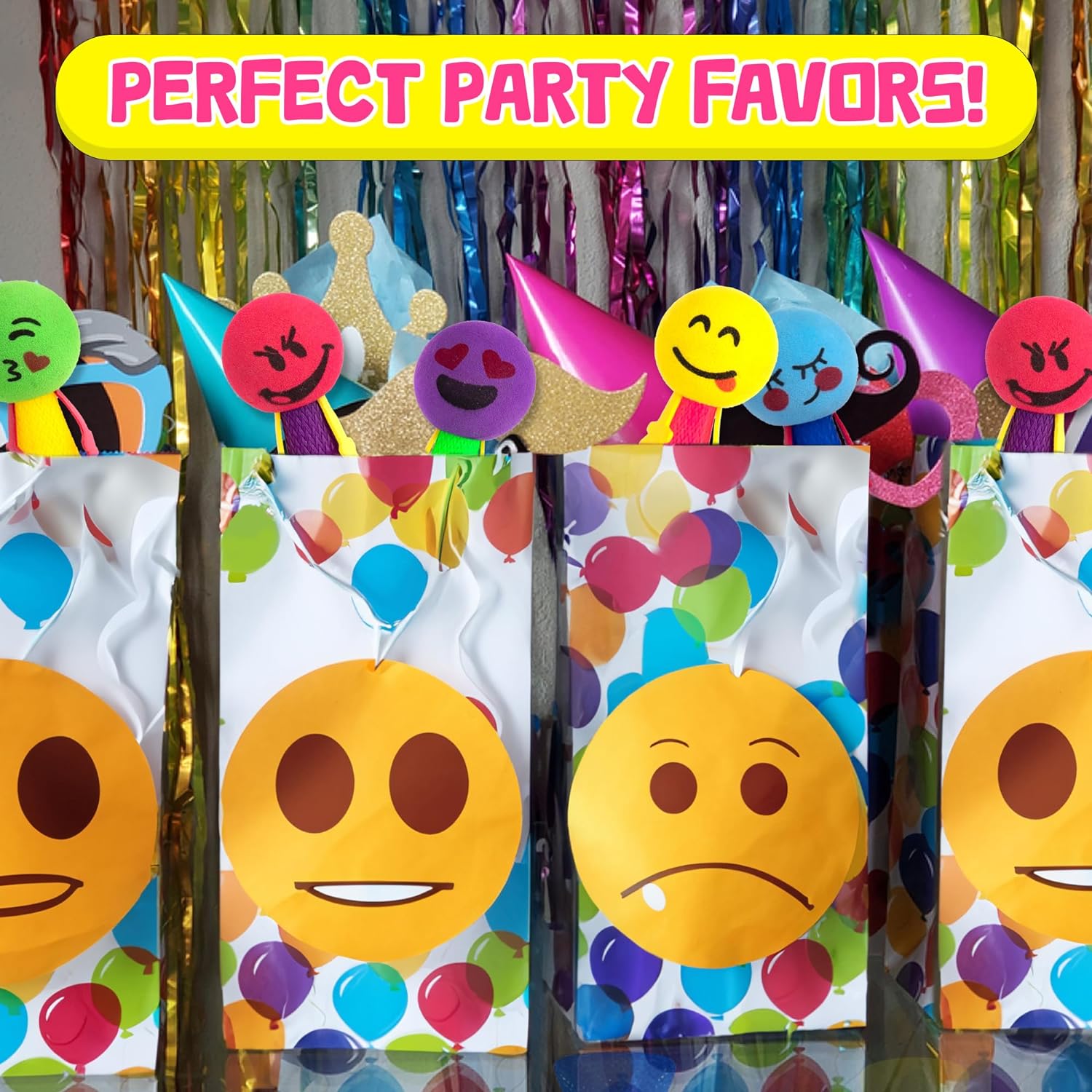 ArtCreativity Set of 24 Jumping Emoji Spring Launcher Toys, Light Up Bouncy Toy Party Poppers with Flashing LED Lights, Pop Up to 4 Feet High, Light Up Party Favors, Goodie Bag Fillers for Kids