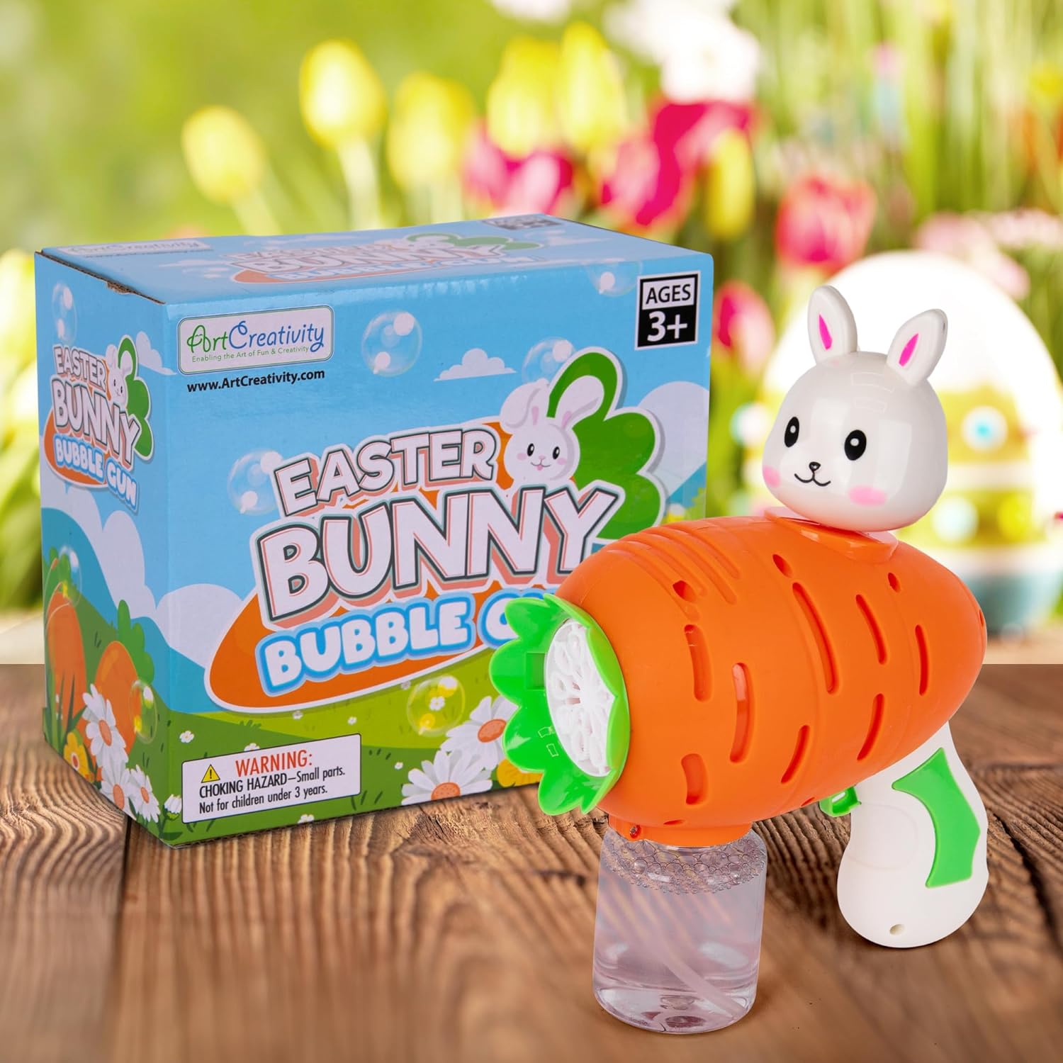 ArtCreativity Easter Bubble Gun for Kids - Carrot-Shaped Bubble Gun with 100ml of Bubble Solution - Easter Toys for Boys and Girls - Easter Basket Stuffers for Kids - Bubble Play Set for Ages 3 and Up