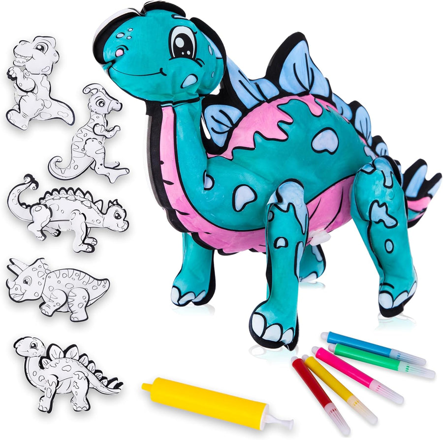 ArtCreativity Dinosaur Crafts for Kids, Dinosaur Activity Art Set - 16 Pieces - 5 Washable Inflatable Dinosaurs Includes 10 Markers and Pump, Arts and Crafts for Kids Ages 4-8