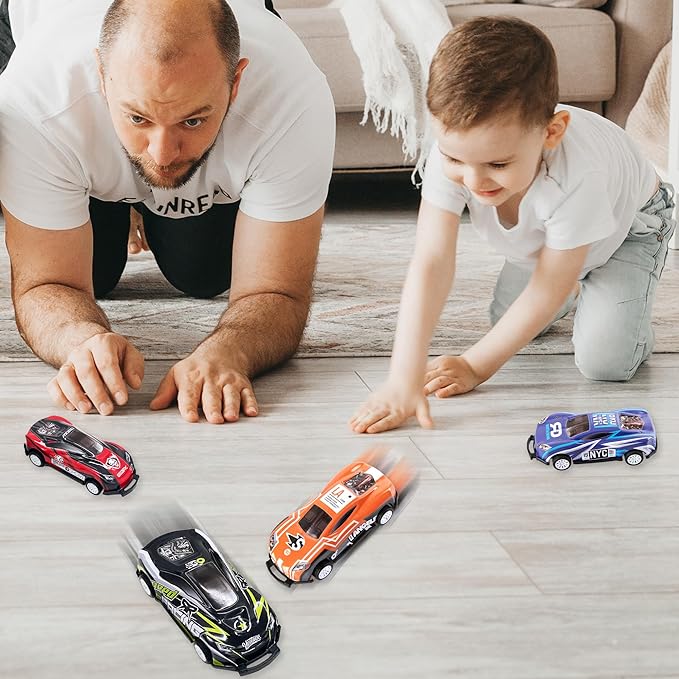 ArtCreativity Pullback Flip Stunt Cars for Boys (Set of 12) Pullback Diecast Race Cars for Kids in 8 Cool Designs - Retro Toy Cars for Boys and Girls - Model Stunt Cars for Hours of Racing Fun