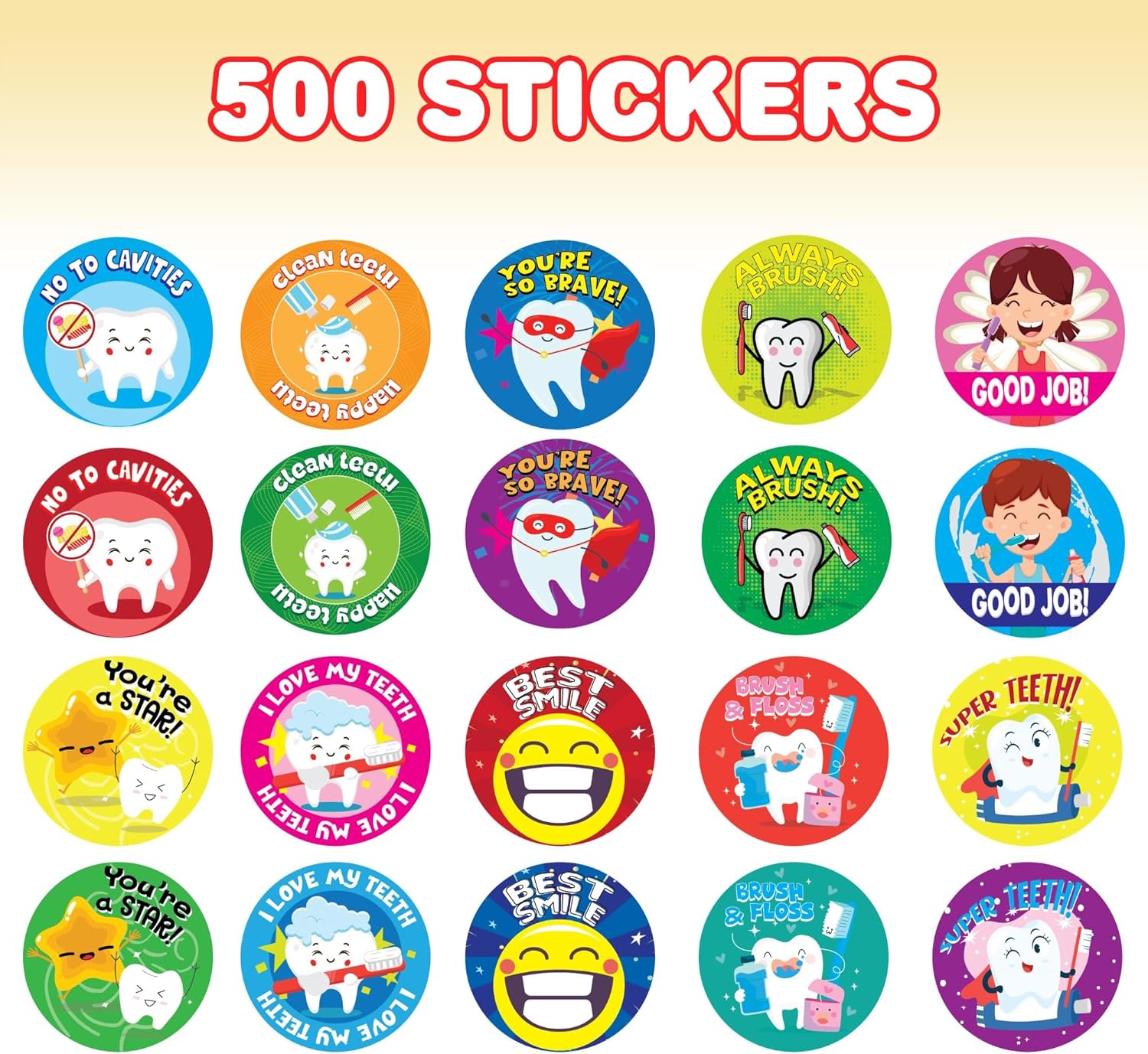 ArtCreativity Dental Sticker Rolls Assortment - Set Includes 500 Dental Themed Stickers - Dental Reward, Goodie Bag Fillers, Party Favors - Fun Craft Tool for Children Ages 3+