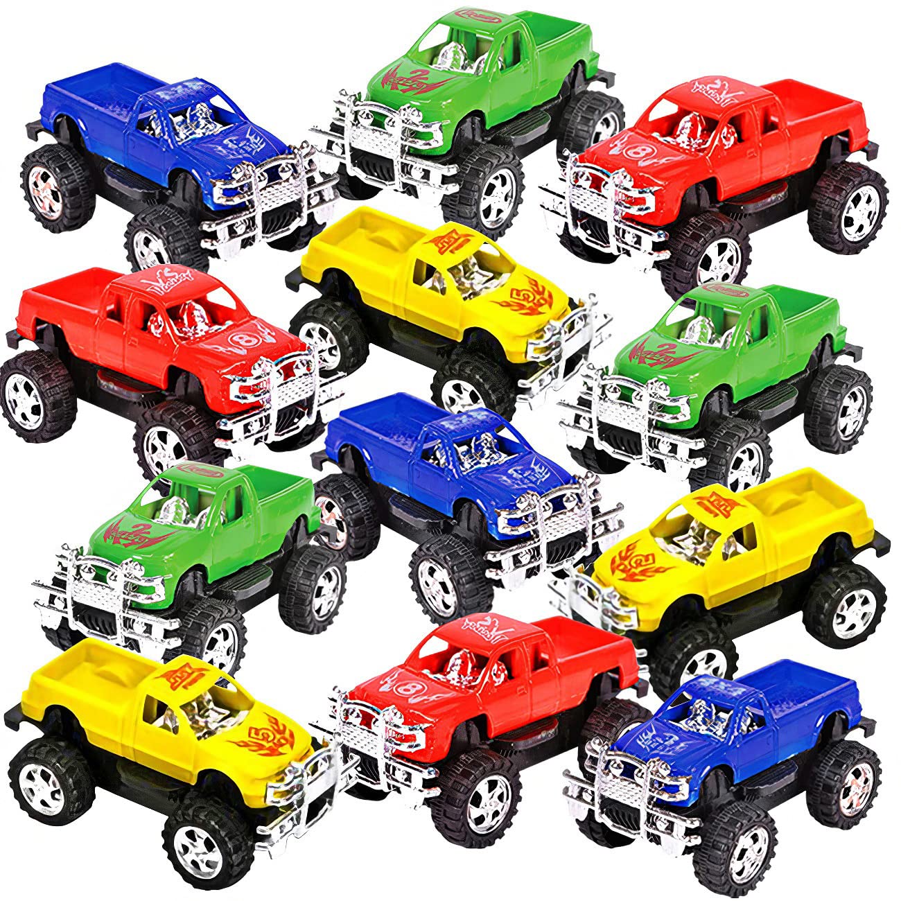 ArtCreativity 3 Inch Pull Back Mini Pickup Trucks for Kids, Set of 12, Pullback Racers in Assorted Colors, Birthday Party Favors for Boys & Girls, Goodie Bag Fillers, Small Carnival Prize