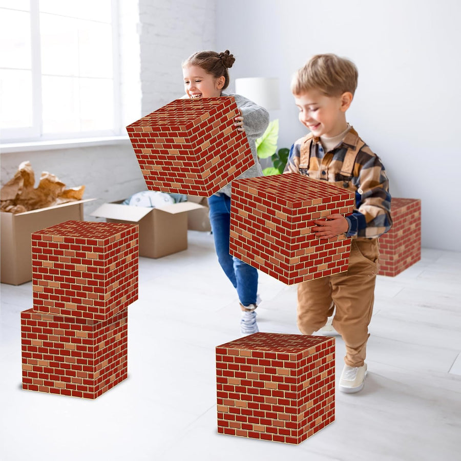 Brick Boxes for Gamer Party Decorations - Set of 6-11.8 x 11.8 Inches - Brick Box Video Game Birthday Decorations with a Retro Brick Design - Easy to Assemble - Video Game Party Supplies