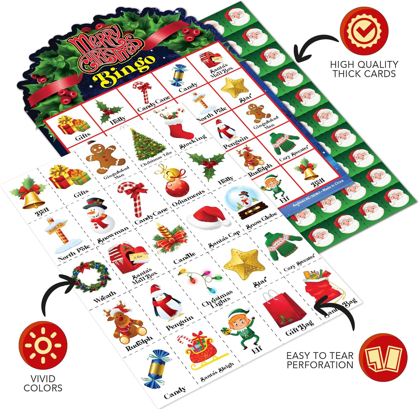 Christmas Bingo Game - 30 Players Kids Christmas Bingo - Holiday 30 Player Cards for Family Game Night - Christmas Games for Classroom