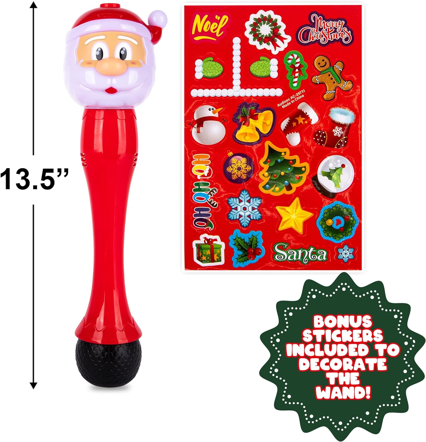 Light Up Christmas Santa Bubble Wand for Kids, 14 Inch Bubble Blower with Lights & Sound Effects, Bubbles for Kids Ages 1 2 3 4 5 6 Bubble Toys, Christmas Goodie Bag Stocking Stuffers for Toddlers