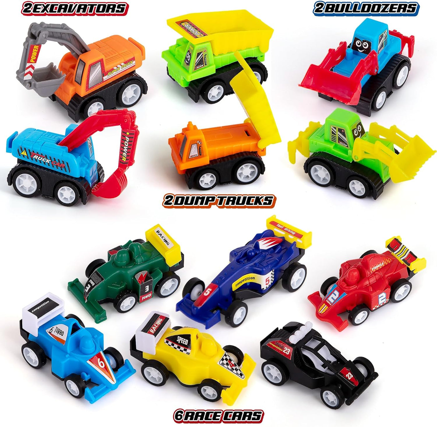 ArtCreativity Mini Pull Back Vehicles (Bulk) - Set of 12 Mini Car and Contruction Trucks - Pull Back Car Toys for Kids with Construction Vehicles and Race Cars - Fun Car Toys for Toddlers
