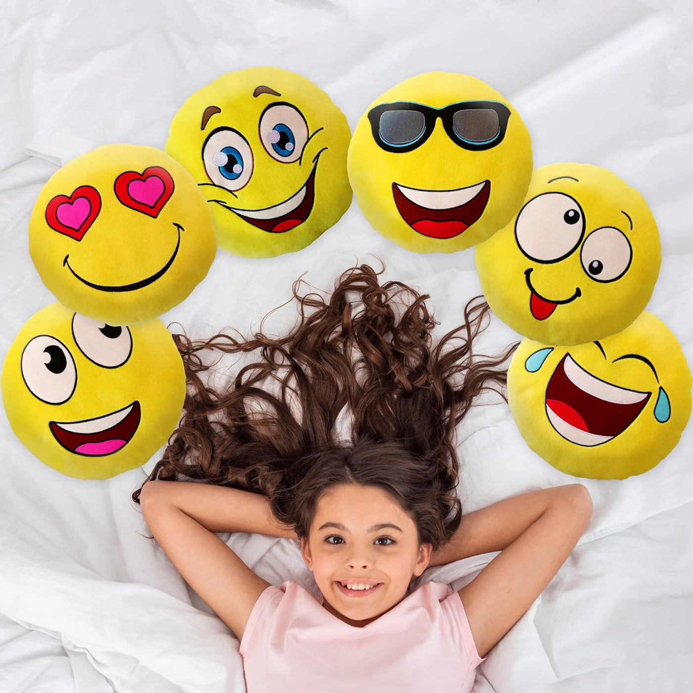 ArtCreativity Assorted Emoticon Pillows, Pack of 6, Yellow Smile Face Cushions, Soft Stuffed Emoticon Decorations, Cute Living Room Bedroom Décor, Emoticon Birthday Party Favors for Kids