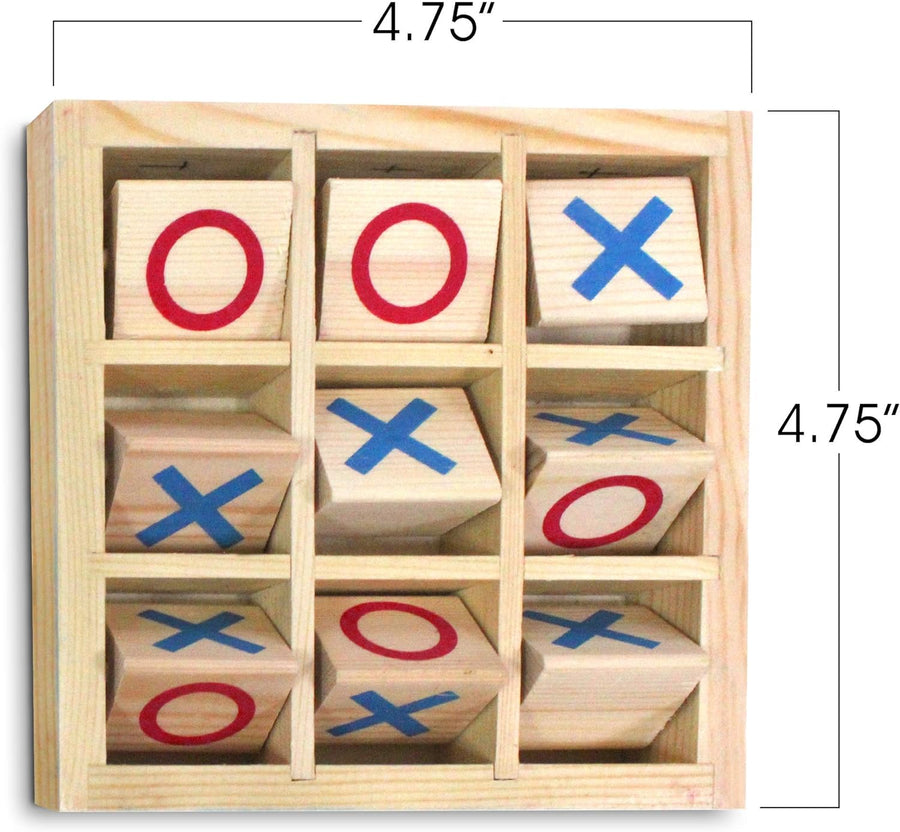 Wooden Tic-Tac-Toe Game, Small Travel Game with Fixed Spinning Pieces, Classic Wood Game for Kids, Fun Indoor Game Night Activity for Boys and Girls
