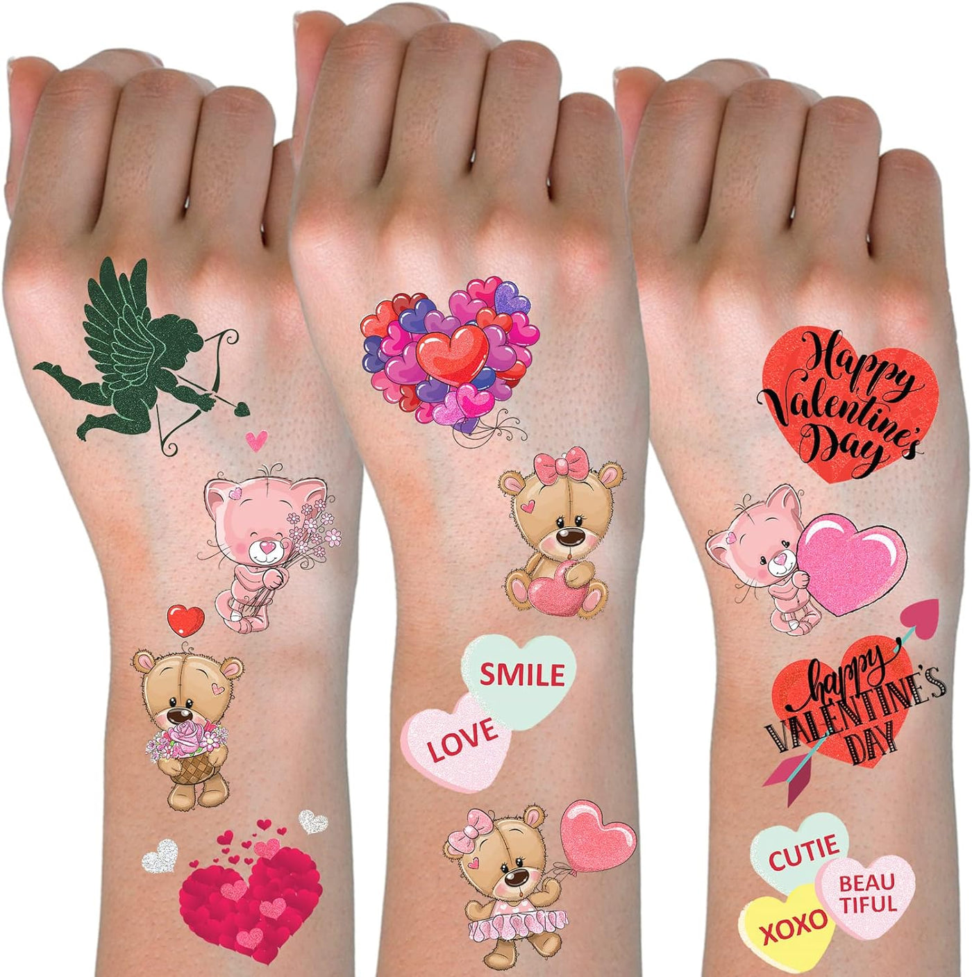 ArtCreativity Valentines Glitter Tattoos for Kids, 144 Pack, Temporary Tattoo Valentines Day Party Favors in 12 Cute Designs, Valentines Gifts for Kids, Class Rewards, and Goodie Bag Fillers