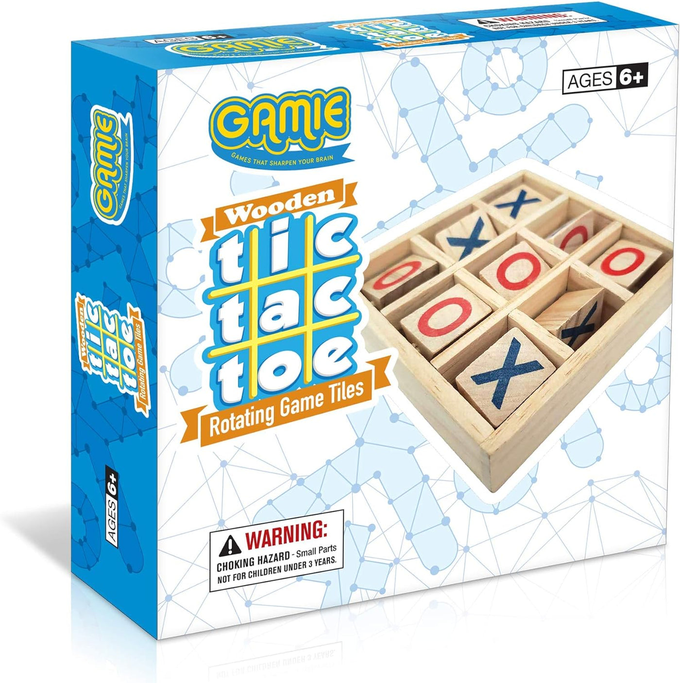 Wooden Tic-Tac-Toe Game, Small Travel Game with Fixed Spinning Pieces, Classic Wood Game for Kids, Fun Indoor Game Night Activity for Boys and Girls