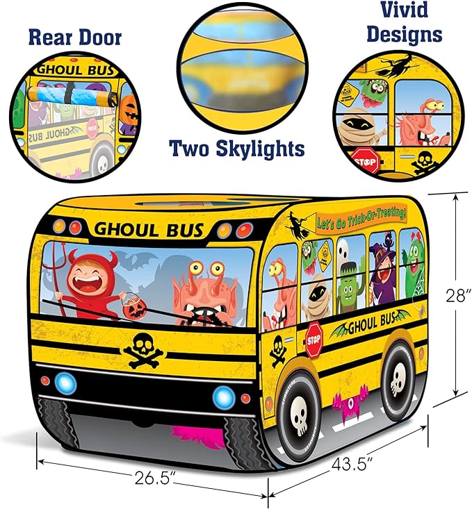 ArtCreativity Ghoul School Bus Pop Up Tent, Halloween Tent for Kids with a Carry Bag, Halloween Pop Up Playhouse Tent for Hours of Fun, Great Indoor Halloween Decorations